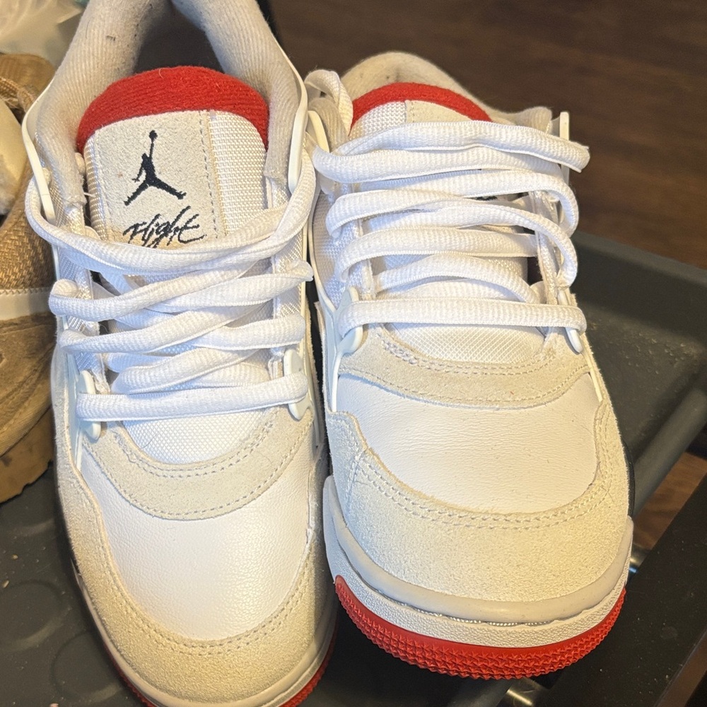 Nike White and Red Low-Top Sneakers with Jumpman Detail